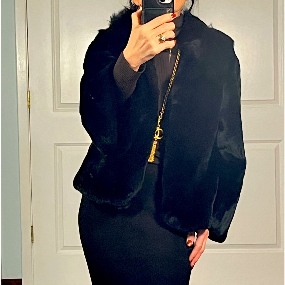 Black fur swing coat jacket size L - Picture 3 of 13